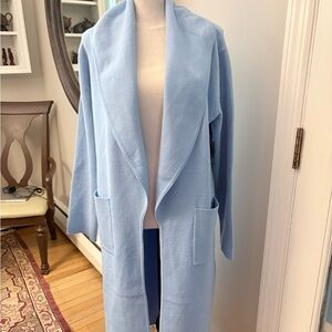 Light Blue Open-Front Long Cardigan Sweater